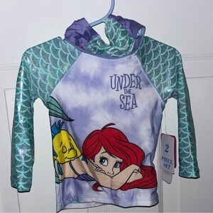 NWT Girls Disney The Little Mermaid 2 piece Rash Guard swimsuit Size 18months